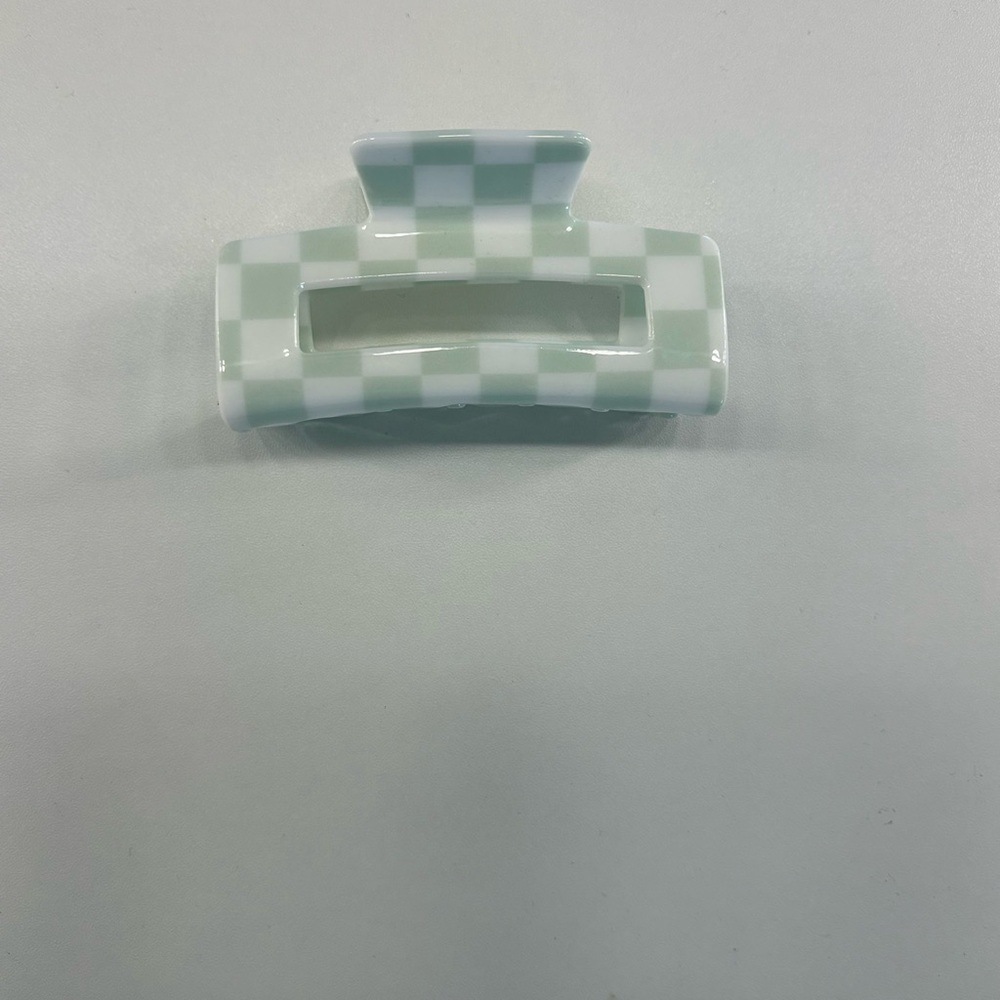 Checkered Hair Claw Clip - Green and White